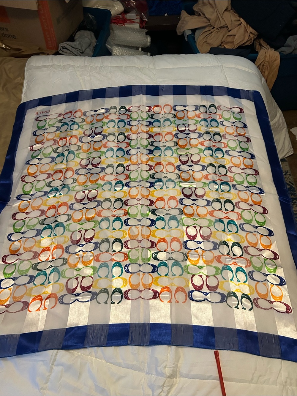 Coach Multicolor Signature Silk Throw with Blue Border